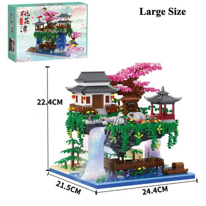 MOC Peach Blossom Pool Cherry Tree House Building Block Chinese Architecture DIY Bricks Cherry Blossom Toy for Kids Adult Gift