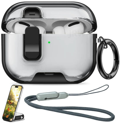 Case for Airpods Pro 3 with Secure Lock & Phone Stand Soft TPU Protective Case with Lanyard Anti-Scratch Shell for AirPods Pro 3