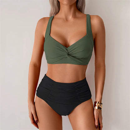 High Waist Women’s Two Piece Swimsuit Female Bikini Swimwear Beach Surfing Brazilian Classical Bathing Suits Ladies 2025
