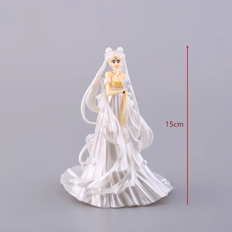 Hot Seated Wedding Dress Sailor Moon Tsukino Usagi 15cm PVC Anime Figure Decoration Collection Doll Action Model Toys for Gift