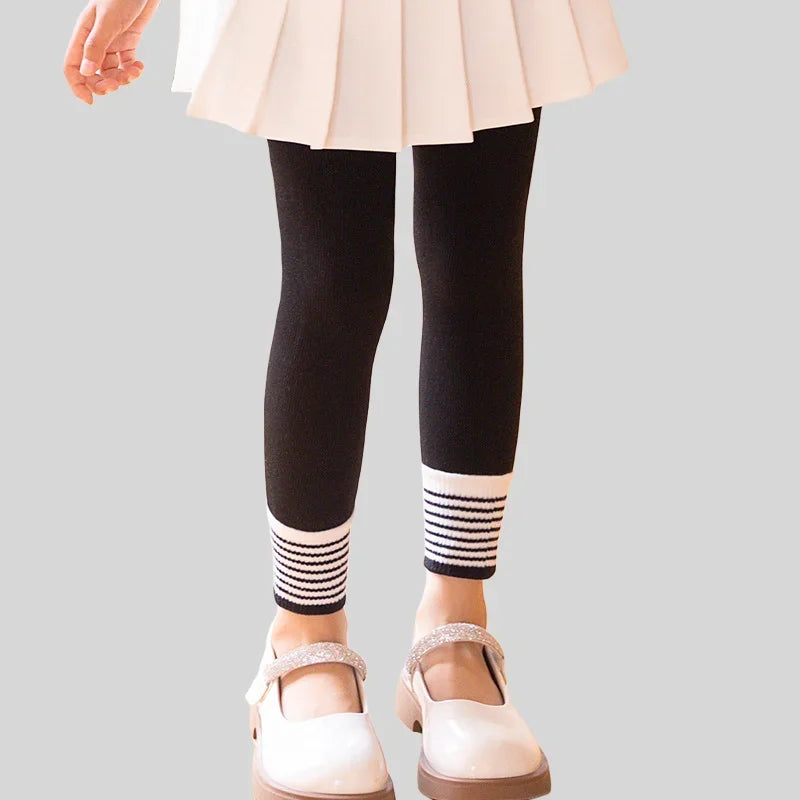 Autumn Winter Korean Style Kids Clothes 0-15Y Girl Thick Warm Leggings Striped Cuffs Fashion Girls' Nine Point Pants