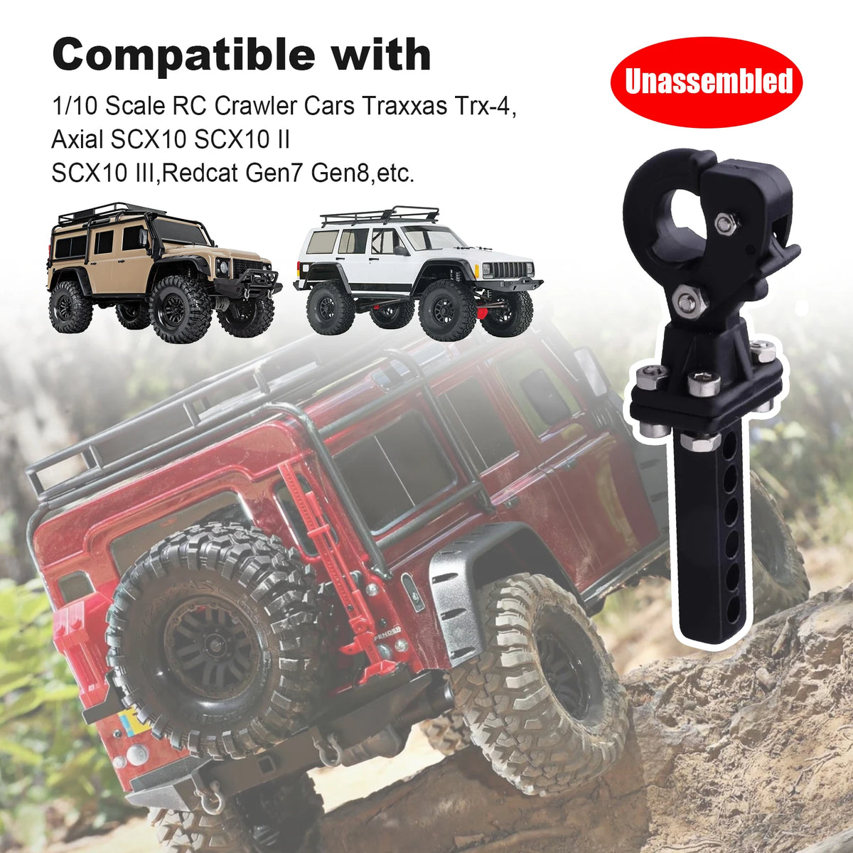 Hobbypark Metal Scale Trailer Hitch Tow Hook Drop Hitch Receiver for 1/10 RC Crawler Traxxas TRX4 Axial SCX10 Rear Bumper Parts