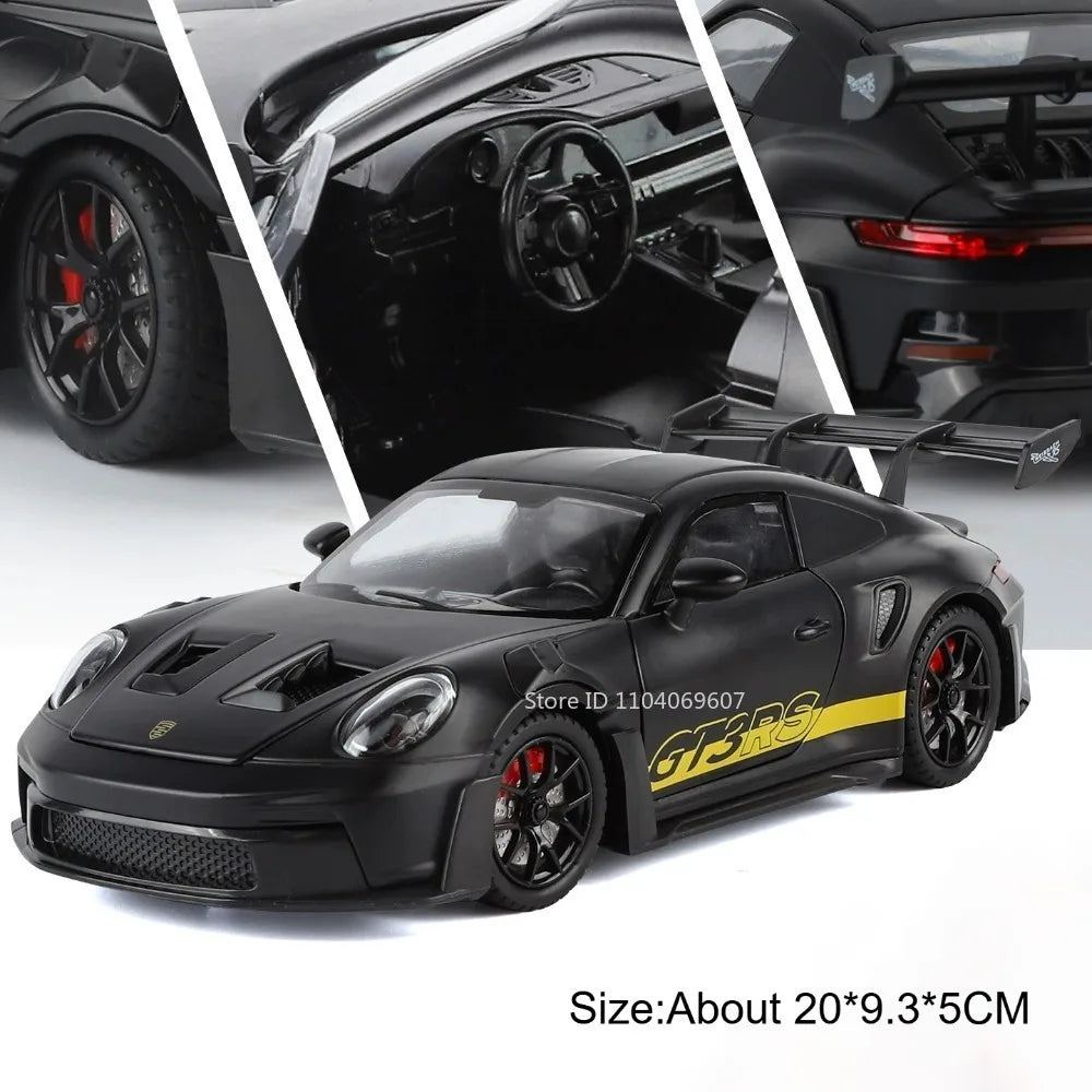 1:24 Scale Supra A80 911 GT3RS Supercar Model Toy Alloy Diecast Shock Absorption Doors Opened Sound Light Collection Sports Cars