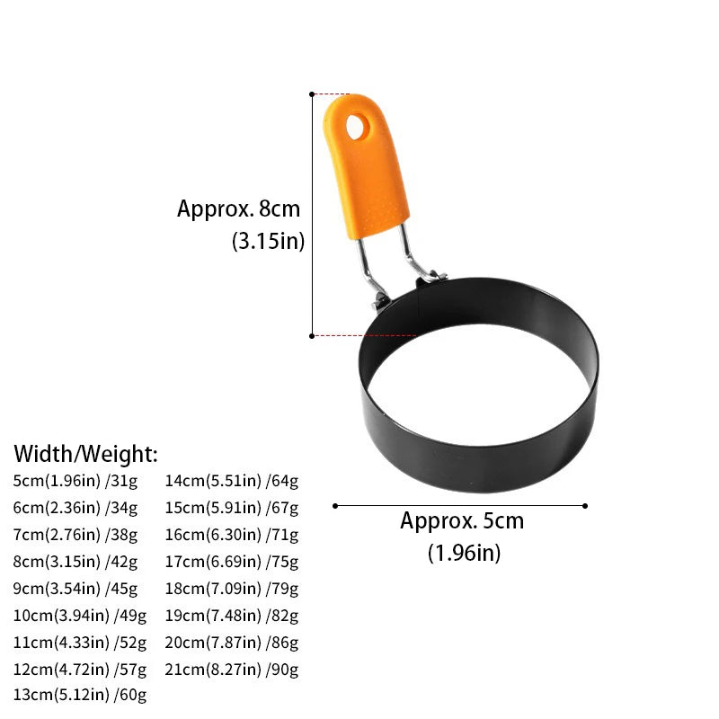 Fried Egg Ring Stainless Steel with Heat  Resistant Silicone Handle Non-Stick Fried Egg Mold Scrambled Eggs Form