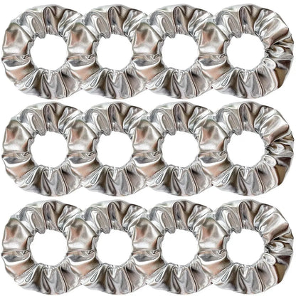 Wholesale 12pcs Metallic Color Scrunchies For Women Gold Silver Black Color Laser Effective Scrunches Set Girls Hair Rope Pack