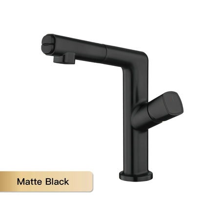 AITANA Luxury Black Bathroom Faucet LED Digital Display Design Simple Single Handle Hot and Cold Water Pullout Basin Mixer