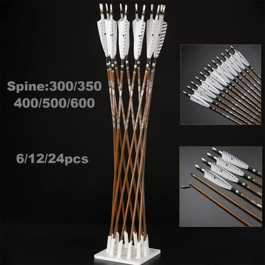 31inch 6/12/24 Archery Pure Carbon Arrows Spine300/350/400/500/600 ID 6.2mm Replaceable Arrowhead Outdoor Shooting Accessories