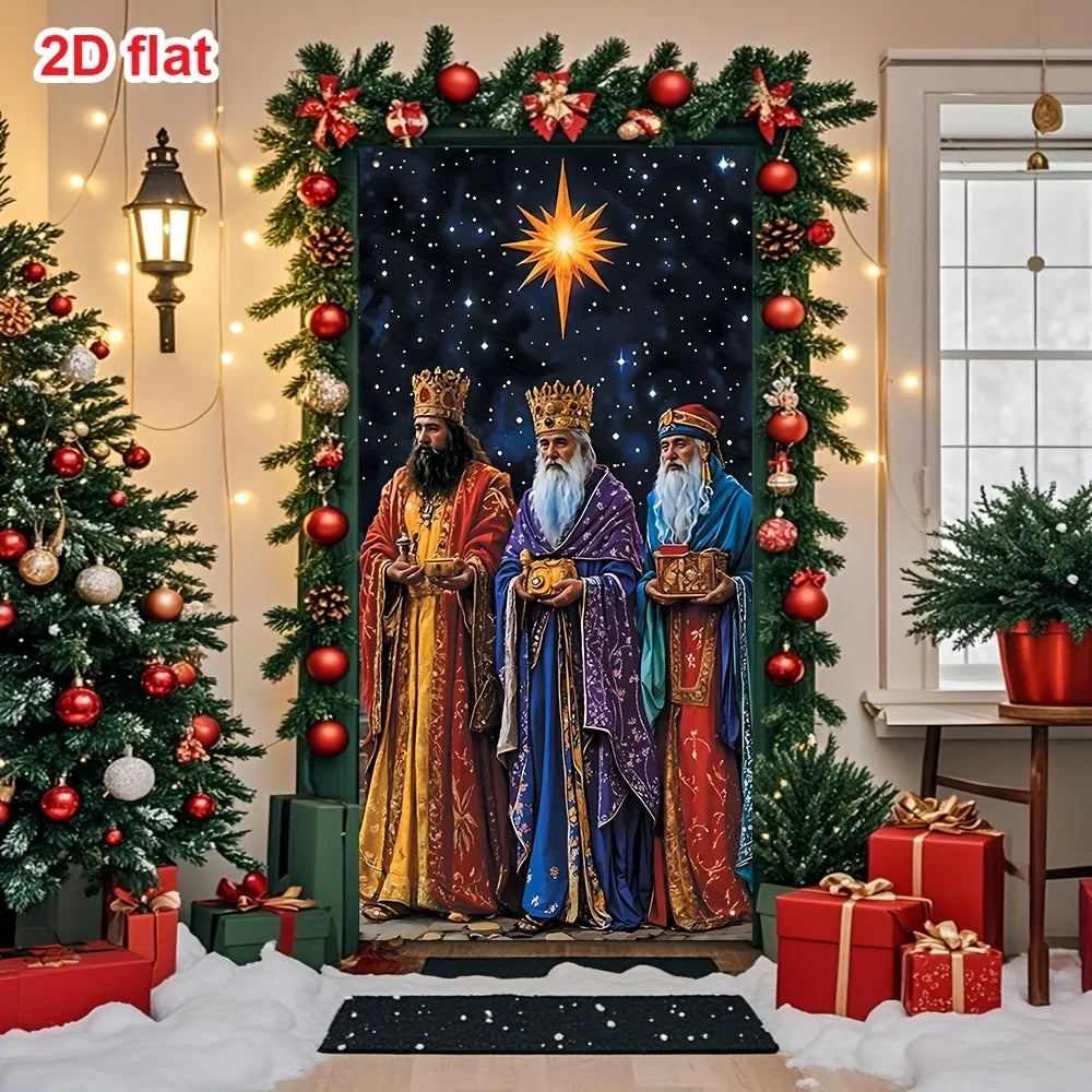 2D Flat 1pc Three Kings Festival Door Hanging Banner Christmas New Year Party Decoration Festive Supplies Polyester Backdrops