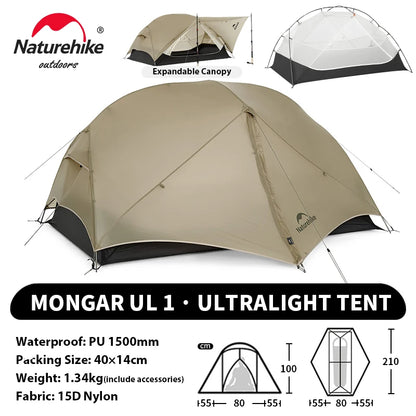Naturehike Mongar UL PRO 1-3 People Tent 20D Ultralight Travel Waterproof Hiking Survival Outdoor Camping Portable Sun Shelter