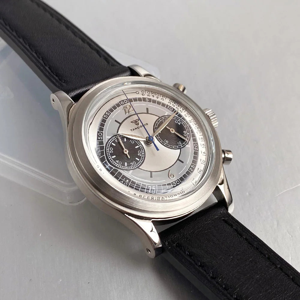 Rose Gold 38mm Tandorio Retro Men Watch Sport Watches Miyota OS20 Movement Chronograph Quartz Clock Black White Arched Glass