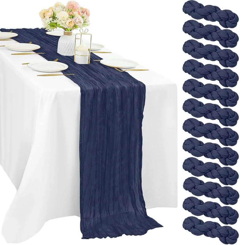 90*180cm Cheesecloth Bohemian Polyester Table Runners, Pleated Atmospheric Table Runner, Home Dining Table Room Wedding Decor