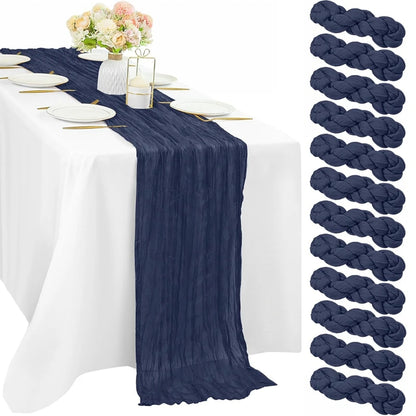 90*180cm Cheesecloth Bohemian Polyester Table Runners, Pleated Atmospheric Table Runner, Home Dining Table Room Wedding Decor