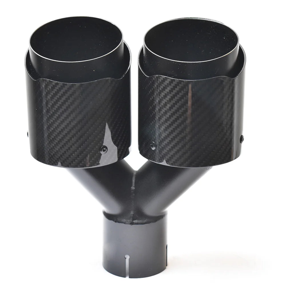 Glossy Black Universal Dual Straight Carbon Fiber Exhaust Tip Silver Steel Muffler Pipe With VREMUS for Car Customization