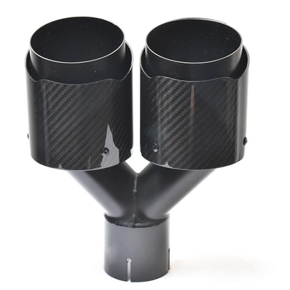 Glossy Black Universal Dual Straight Carbon Fiber Exhaust Tip Silver Steel Muffler Pipe With VREMUS for Car Customization