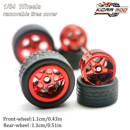 1/64 Model Car Wheels with Rubber Detachable Tires Pentagram Spoke Refitting Parts for Matchbox D:11mm+13mm 1 Set