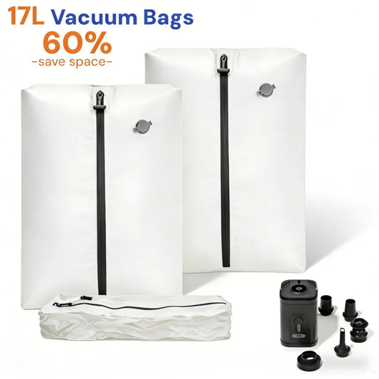 17L Vacuum Compression Bag with Air Pump Reusable Travel Clothing Storage Bag Compression Luggage Bag (white)