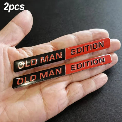 2pcs Old Man Edition 3D Emblem Aluminium Sticker Badge Funny Old Man Edition Decals Car  Replacement Decoration for Universal
