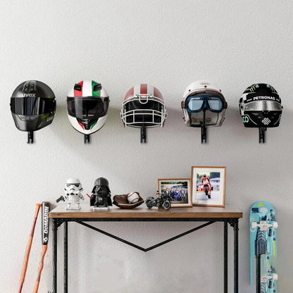 Wall Mount Motorcycle Helmet Holder 180°Rotation Football Bicycle Helmet Rack Helmet Display Hanger Stand for Caps With 2 Hooks
