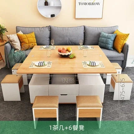 Io S Two-in-one Household With Stool Living Room Multifunctional Rock Slab Lift Coffee Table Dining Table Integrated Dual-purpo
