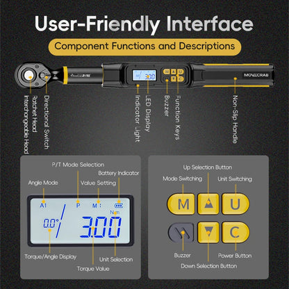 MoveCrab 3/8" 1/2" Drive Digital Angle Torque Wrench 3-340 N.m Angle Measurement 0.1°for DIY Auto Motorcycle Repair