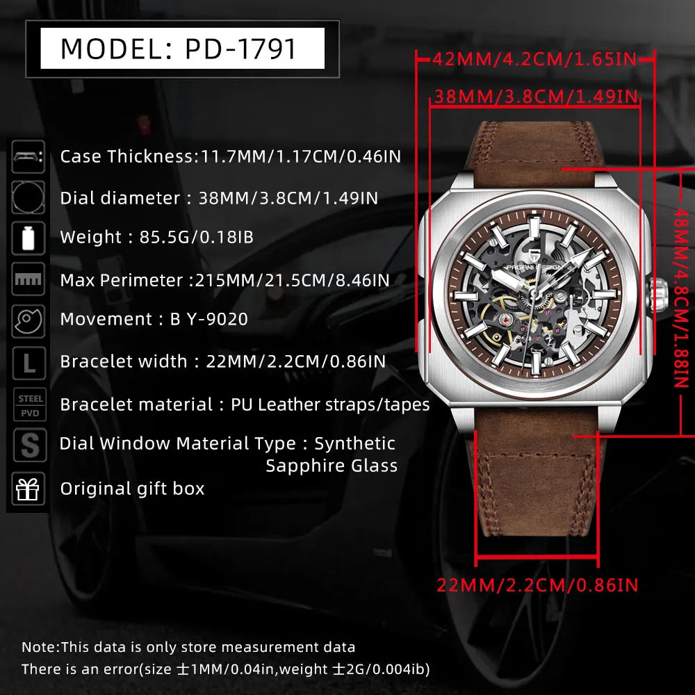 PAGANI DESIGN Top Brand 1791 Hollow Mechanical Men Watch Classic Luxury Men Waterproof Automatic Watches for Man Pagani Design