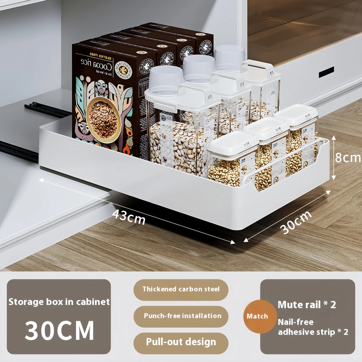 GENGSHENG Kitchen Storage Rack with Sliding Rails，Pull Out Kitchen Drawer Storage Tray，Cabinets Organizer，SpiceBox Storage Shelf