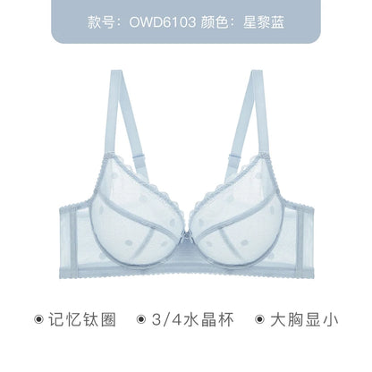 French Women's Push Up Hot Bra Unlined Lace Sheer Underwire Multiway Everyday Bra Polka Dot Unlined Minimizer 2024 OWD6103