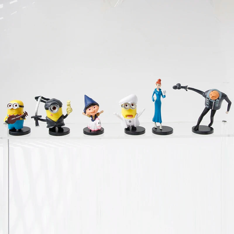 12Pcs Despicable Minions Capsule Toys Set Fluffy Kevin Bob Gru 3D Eye Action Figures Collectible Xmas Gifts for Fans