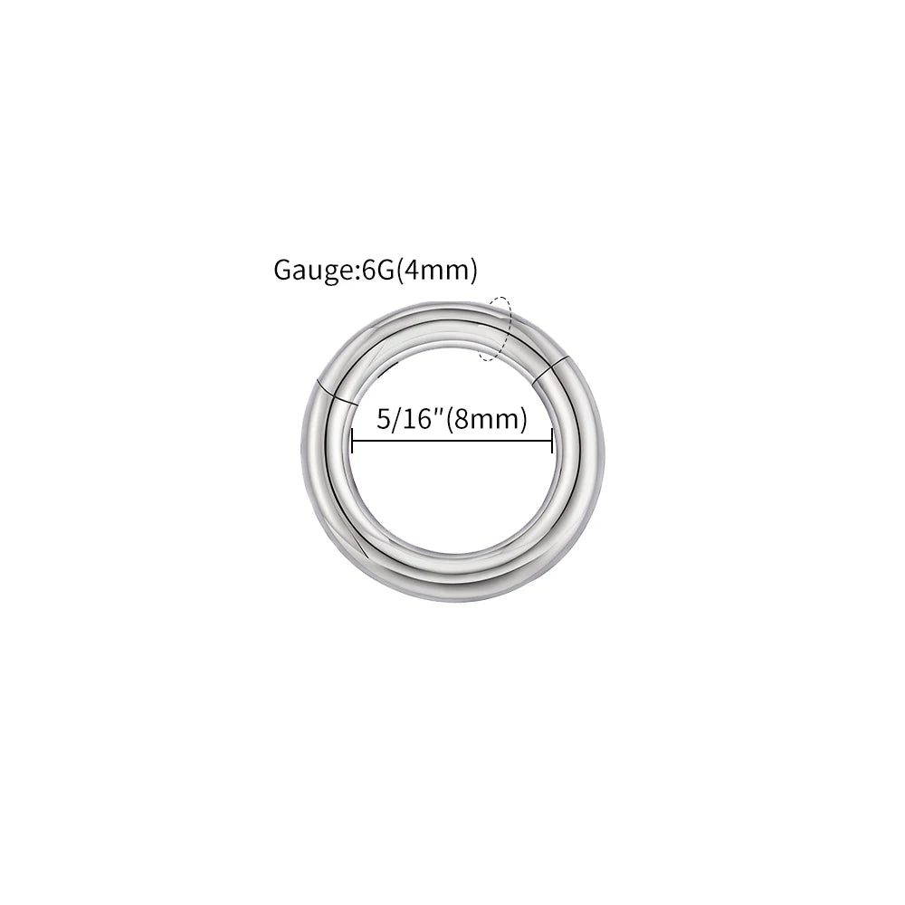 Right Grand ASTM F136 Titanium Large Gauge 6G 8G 10G Single Hinged Clicker Segment Hoop Ring Septum Nose Piercing