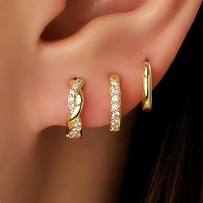 3PCS Stainless Steel Gold Color Circle Hoop Earrings Set for Women Simple Zircon Flower Stud Earring Cartilage Piercing Jewelry