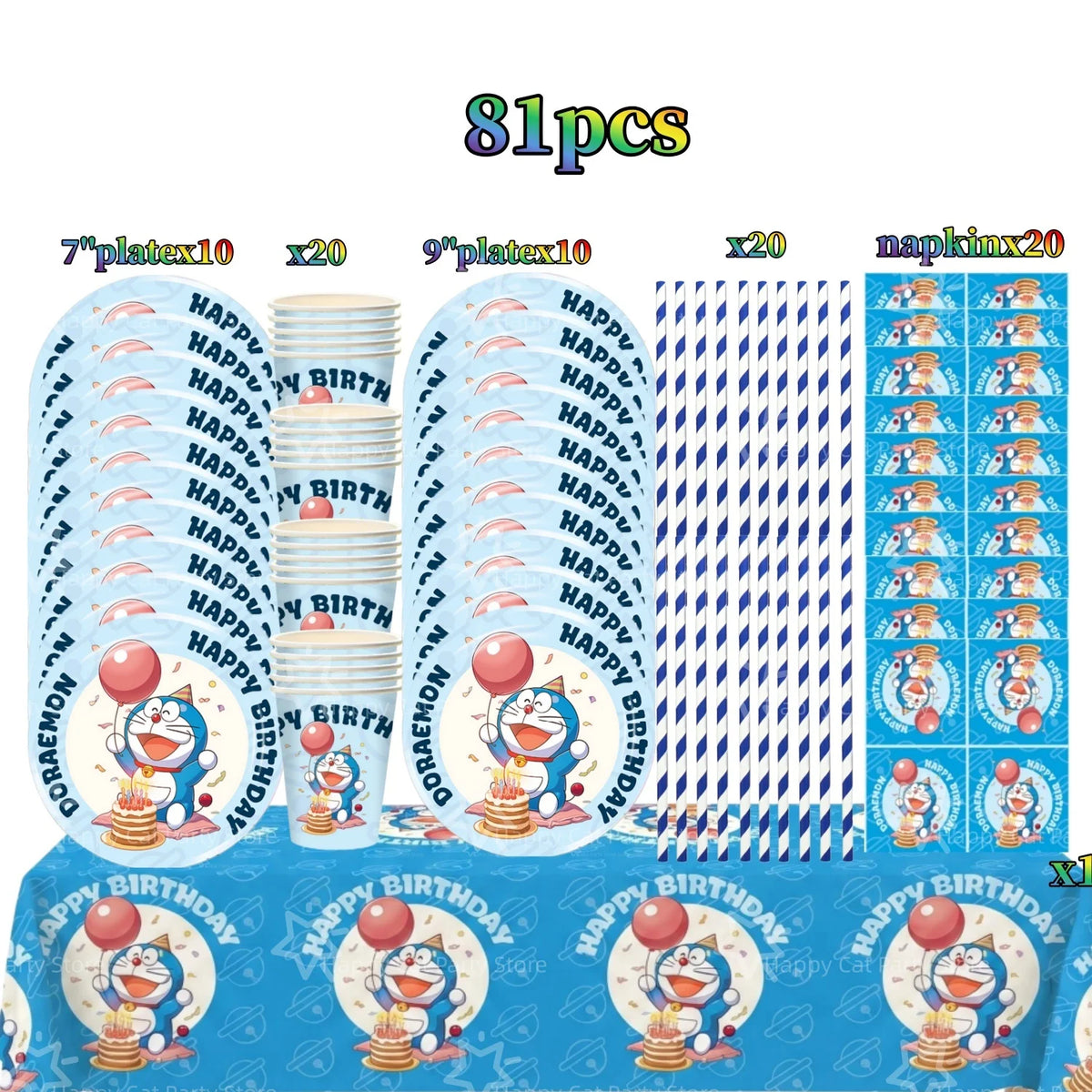 Cartoon Doraemoned Birthday Party Decoration Tableware Cup Plate Tablecloth Napkin Backdrop Cartoon Cat Party Favors Supplies