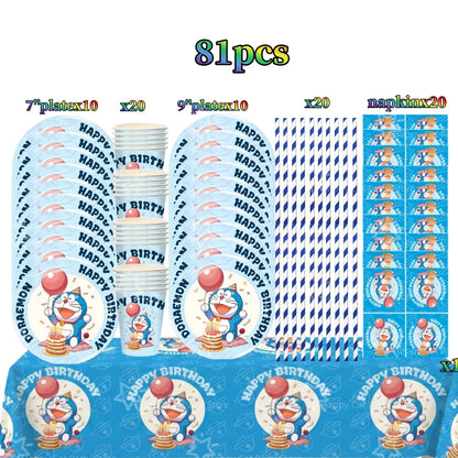 Cartoon Doraemoned Birthday Party Decoration Tableware Cup Plate Tablecloth Napkin Backdrop Cartoon Cat Party Favors Supplies