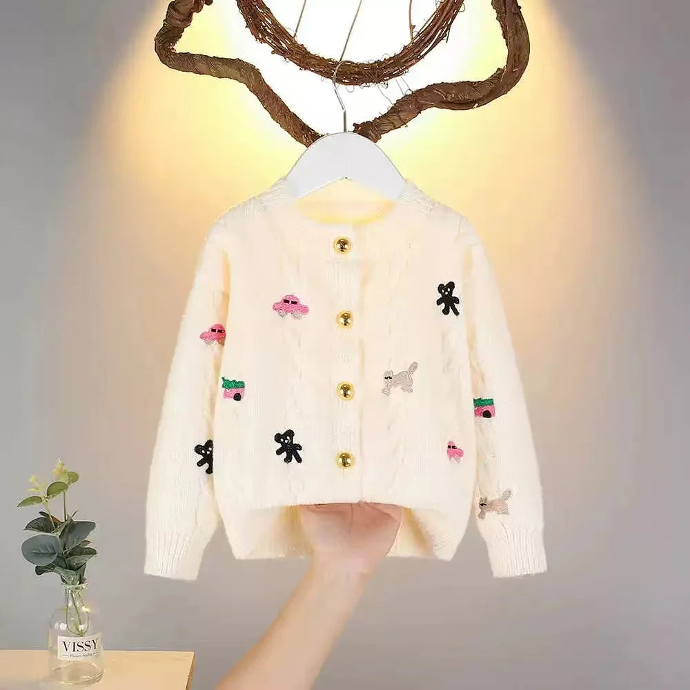 Girls' Sweater Cardigan Jacket Spring and Autumn New Style Spring Girl Baby Spring Clothing Kidsren's Knitwear Top