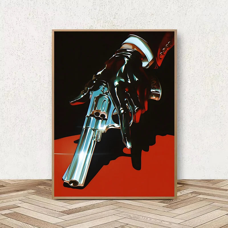 1pc Frameless Vintage Abstract Classic Canvas Poster Chrome Revolver Print Canvas Wall Art Picture for Living Room Bedroom