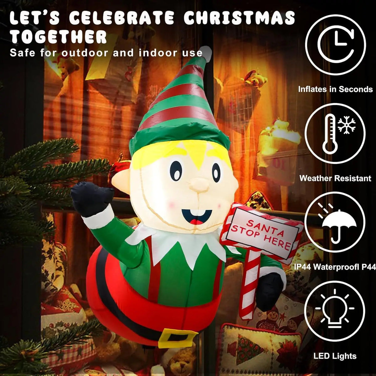 Christmas Inflatable mold LED Decorations Hanging Elf Santa on Bear Reindeer Sleigh Blow Up Outdoor Yard  Holiday Christmas Eve