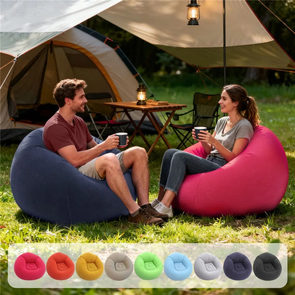 Round Flocked Inflatable Lazy Sofa,  Bean Bag Chair, Soft Skin-Friendly Inflatable Lounge Couch For Indoor Bedroom Dorm Rest