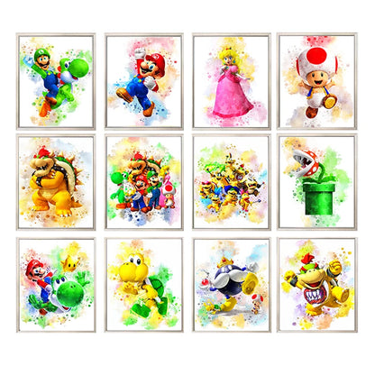 Graffiti Watercolour Art Mario Poster Prints Playroom Canvas Paintings Wall Picture Living Room Kids Bedroom Home Decor Cuadros
