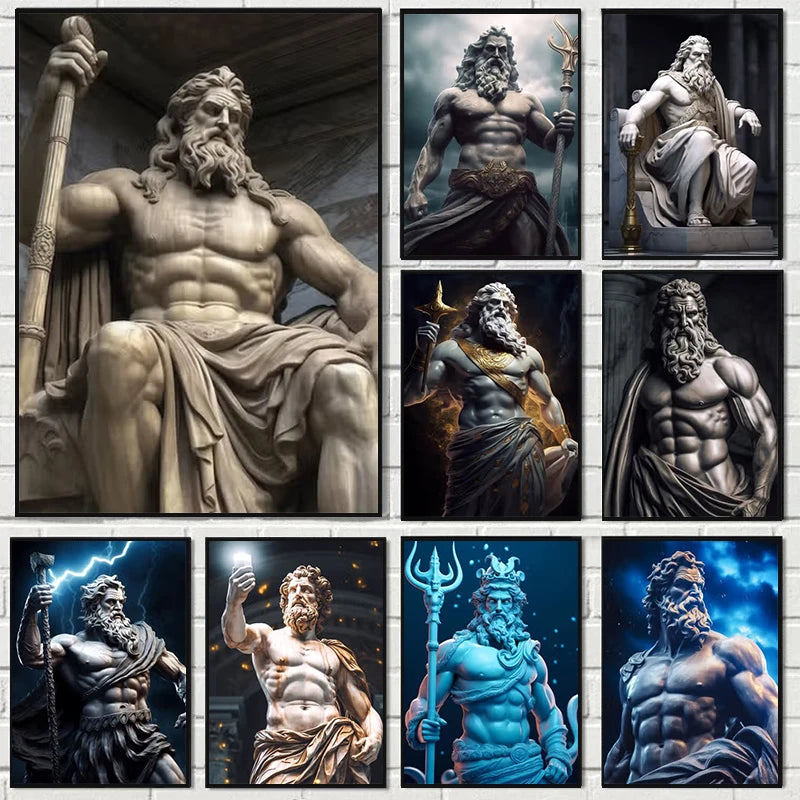 Zeus Sculpture Poster Black and White Greek God Abstract Prints Greek Mythology Canvas Painting Home Living Room Wall Decoration