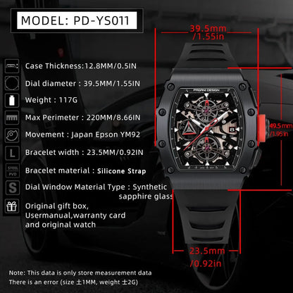 PAGANI DESIGN Wine Barrel Hollow out Men's Time Watch Top Sapphire Stainless Steel Men's Multi Functional Sports Watch