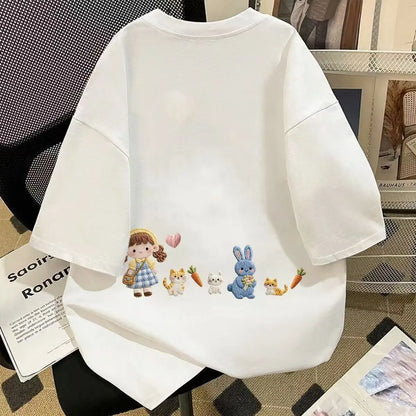 4-11T Summer Child Kids Girls Cotton Cartoon Short Sleeve T Shirt
