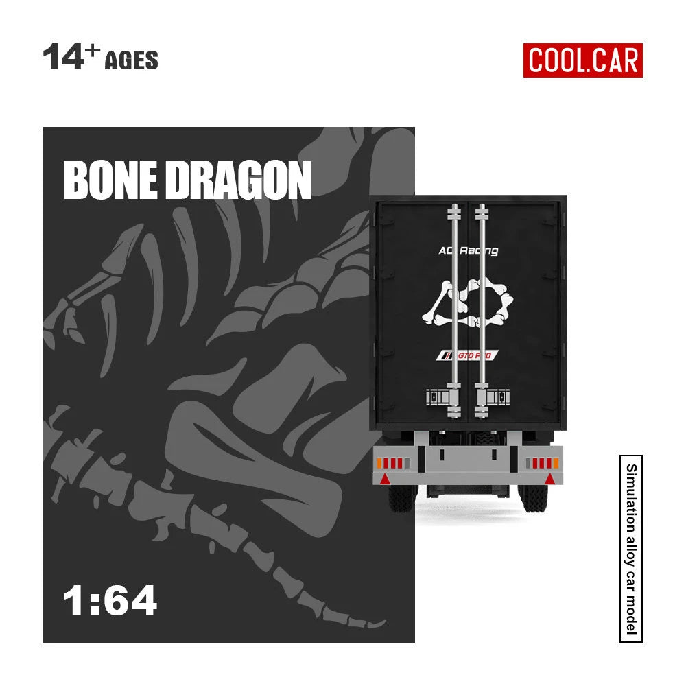New Cool Car CC 1:64 Scania BONE DRAGON Skeleton Dinosaur Pink Panther Close Van Transport Trailer Alloy Car Model Diecast Toys