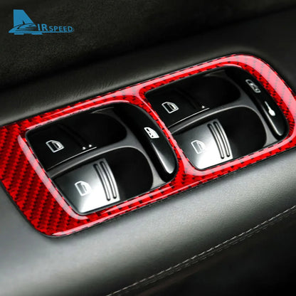 Real Soft Carbon Fiber Sticker For Porsche Cayenne 2003 2004 2005 2006 2007 2008 2009 2010 Window Lifting Button Frame Panel