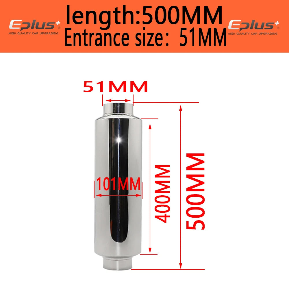 EPLUS Universal Stainless Steel Straight‑Through Car Exhaust Systems Resonator Muffler Middle Pipe Silver O.D 51/57/63/70/76MM