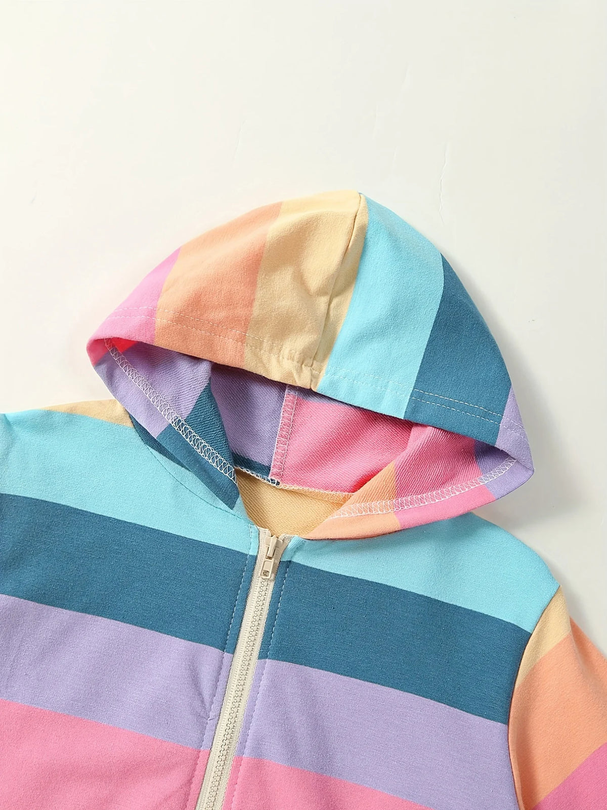 Girls' Trendy Casual Hooded Sports Jacket Multi-Color Striped Long Sleeve Coat Spring Autumn Fashion Outerwear for Kids