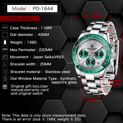 PAGANI Design PD1644 Men Quartz Watches Top Brand Luxury Sports Sapphire Stainless Steel Waterproof Chronograph Reloj Hombre
