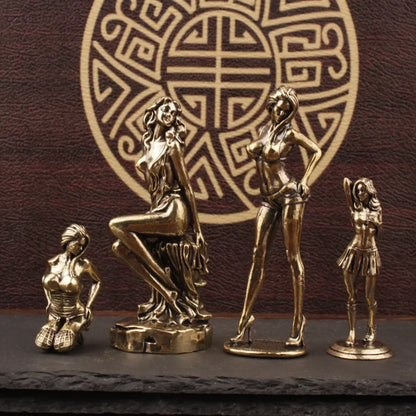 Brass Bikini Girl Sculpture Retro Figurine Art Deco Desktop Ornament Unique Office Desk Decor Collectible Gift For Adult