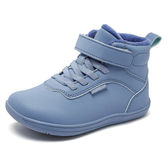 HOBIBEAR Kids Winter Barefoot Shoes Little/Big/Kid Wide Toe Box Warm Faux Fur Lined Ankle Hook-Loop Sneakers