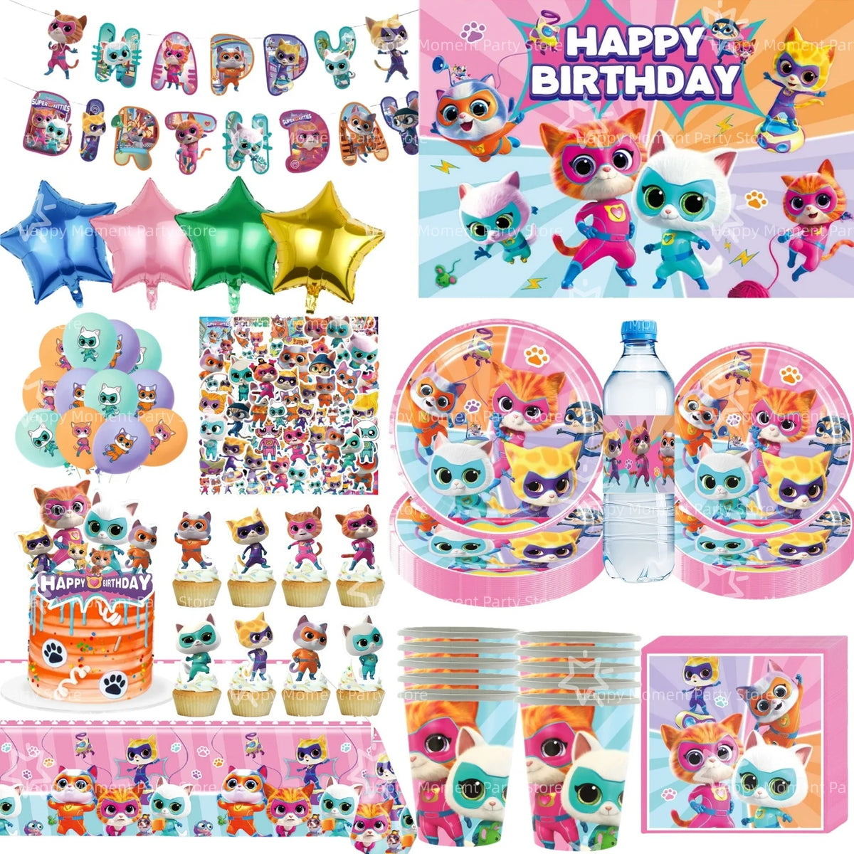 Superkittie Birthday Party Decoration Tableware Tablecloth Plate Cup Napkin Balloon Cake Decor superkitties Party Favors Supply
