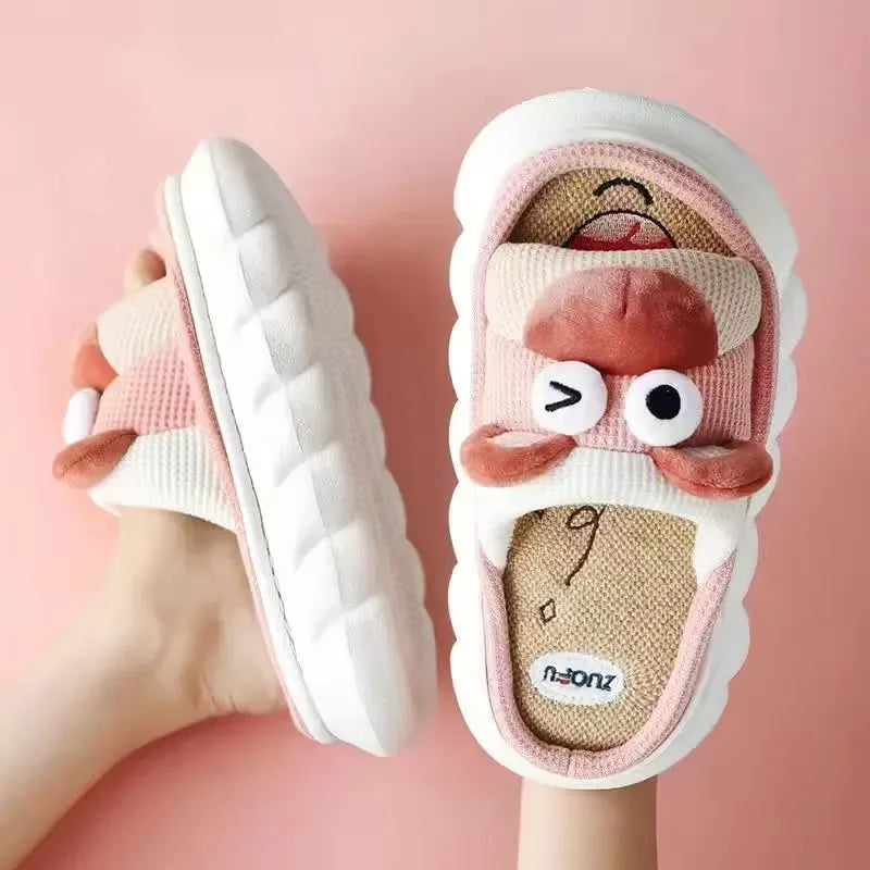 Mo Dou All Senson Designer Slippers Cute Cartoon Lovely Animals Bedroom Cotton Home Shoes Indoor Thick Sole Couples Men Women