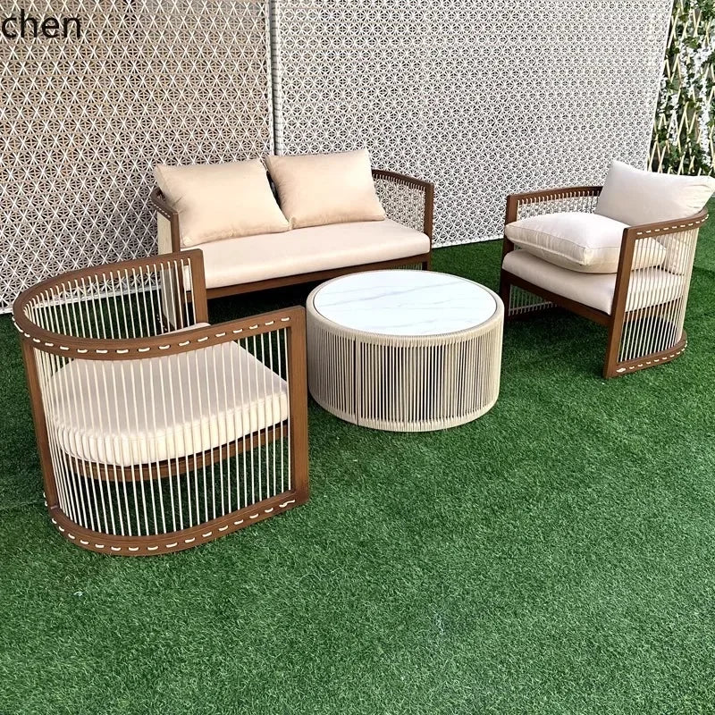 YFY  outdoor rattan sofa courtyard open-air hotel leisure dining chair garden waterproof coffee table combination